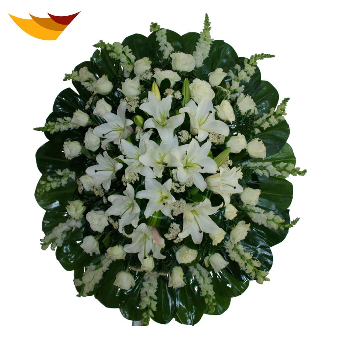 CORONA LILIUM, ROSAS IMPORTADAS Y BOQUITA DE DRAGON