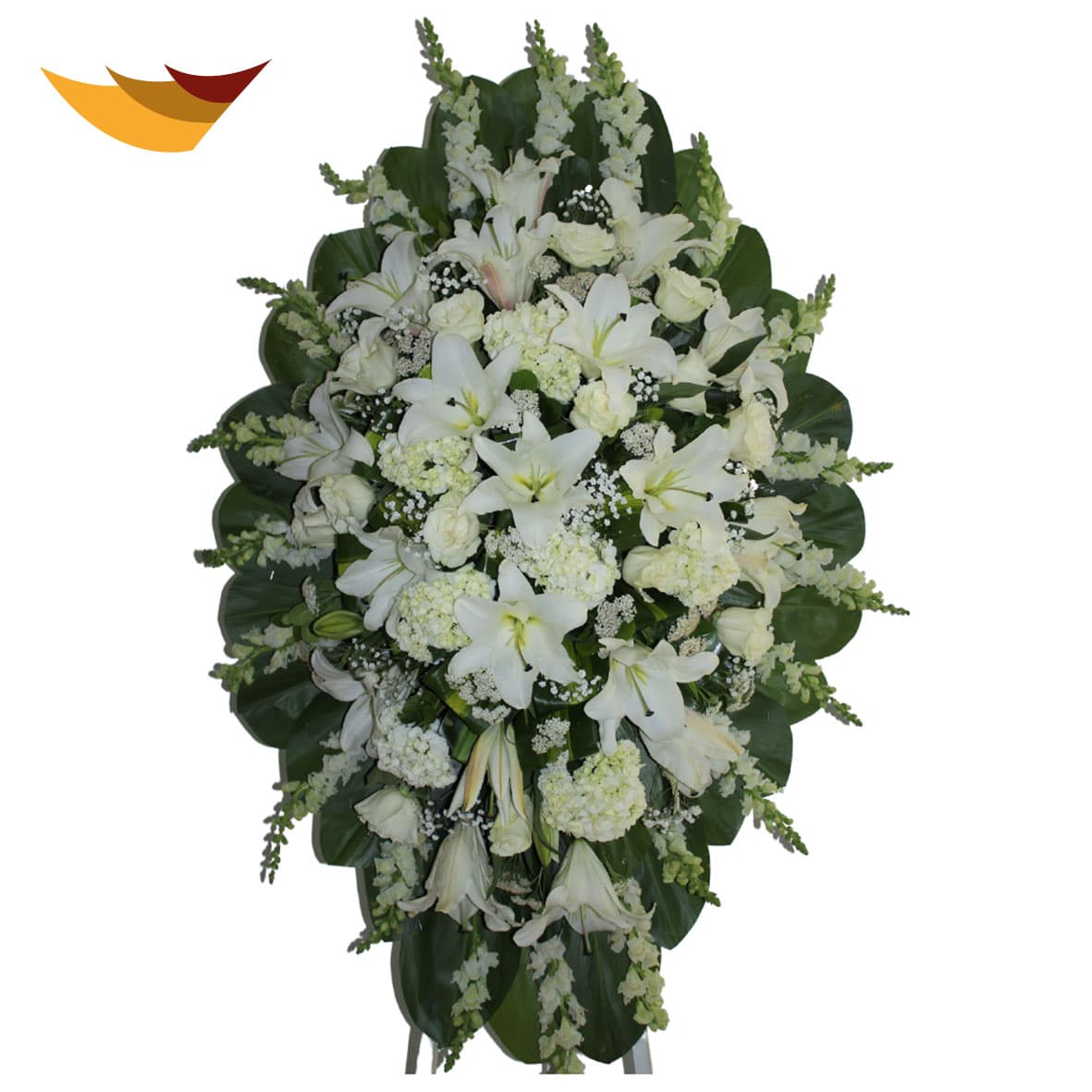 CORONA PREMIUM DE ROSAS IMPORTADAS, LILIUM, BOQUITAS DE DRAGÓN Y HORTENCIAS